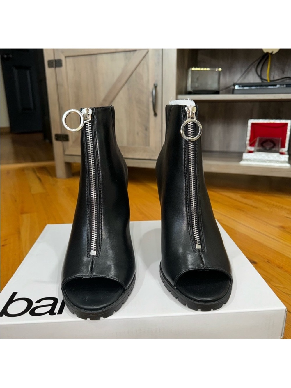 Bar III Black Peep-Toe Front-Zip Ankle Booties